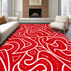 Red White Abstract Wavy Lines Rug