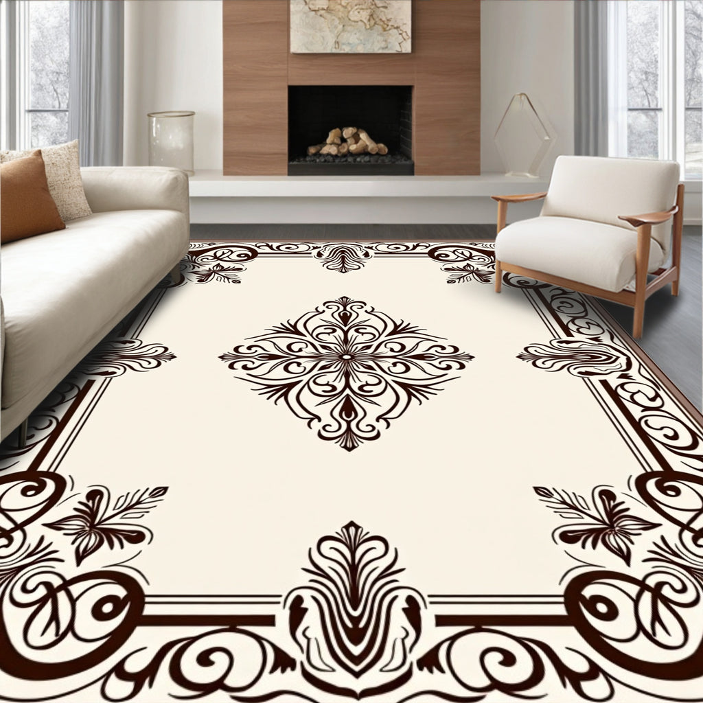 Ornate Floral Scroll Border Pattern Rug