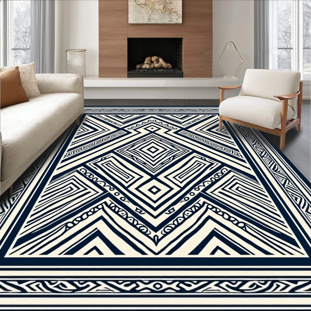 Bold Geometric Inlay Pattern Rug