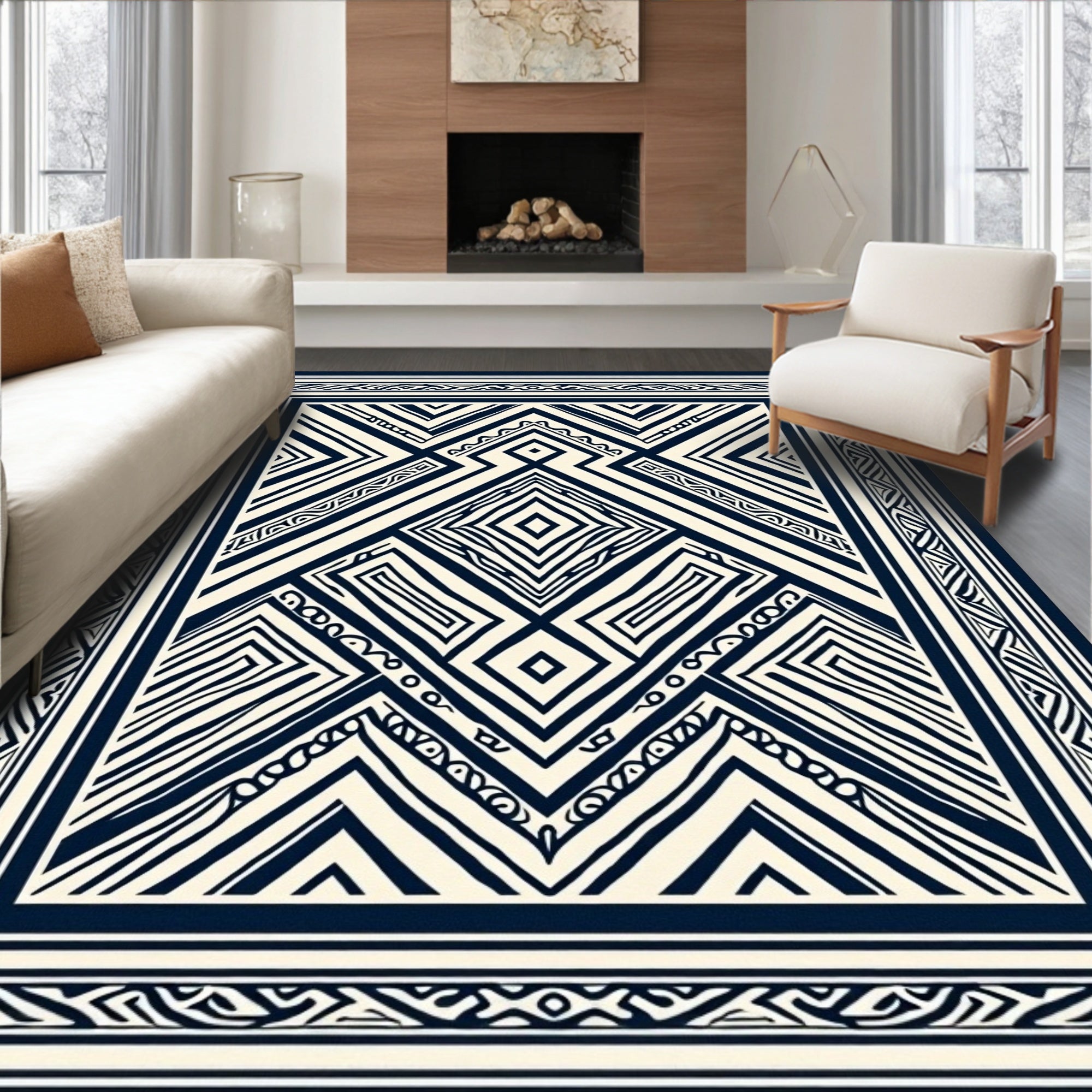 Bold Geometric Inlay Pattern Rug