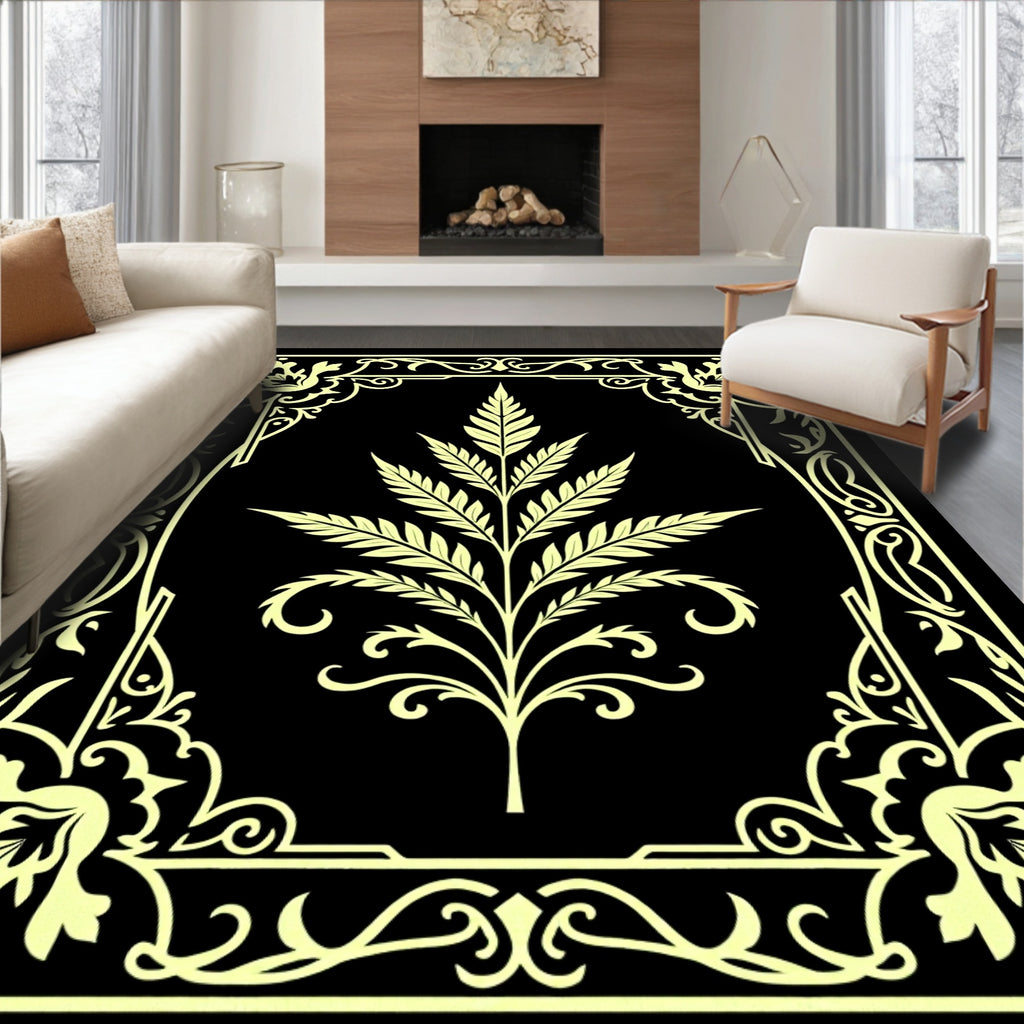 Elegant Pale Yellow Floral Scroll Rug