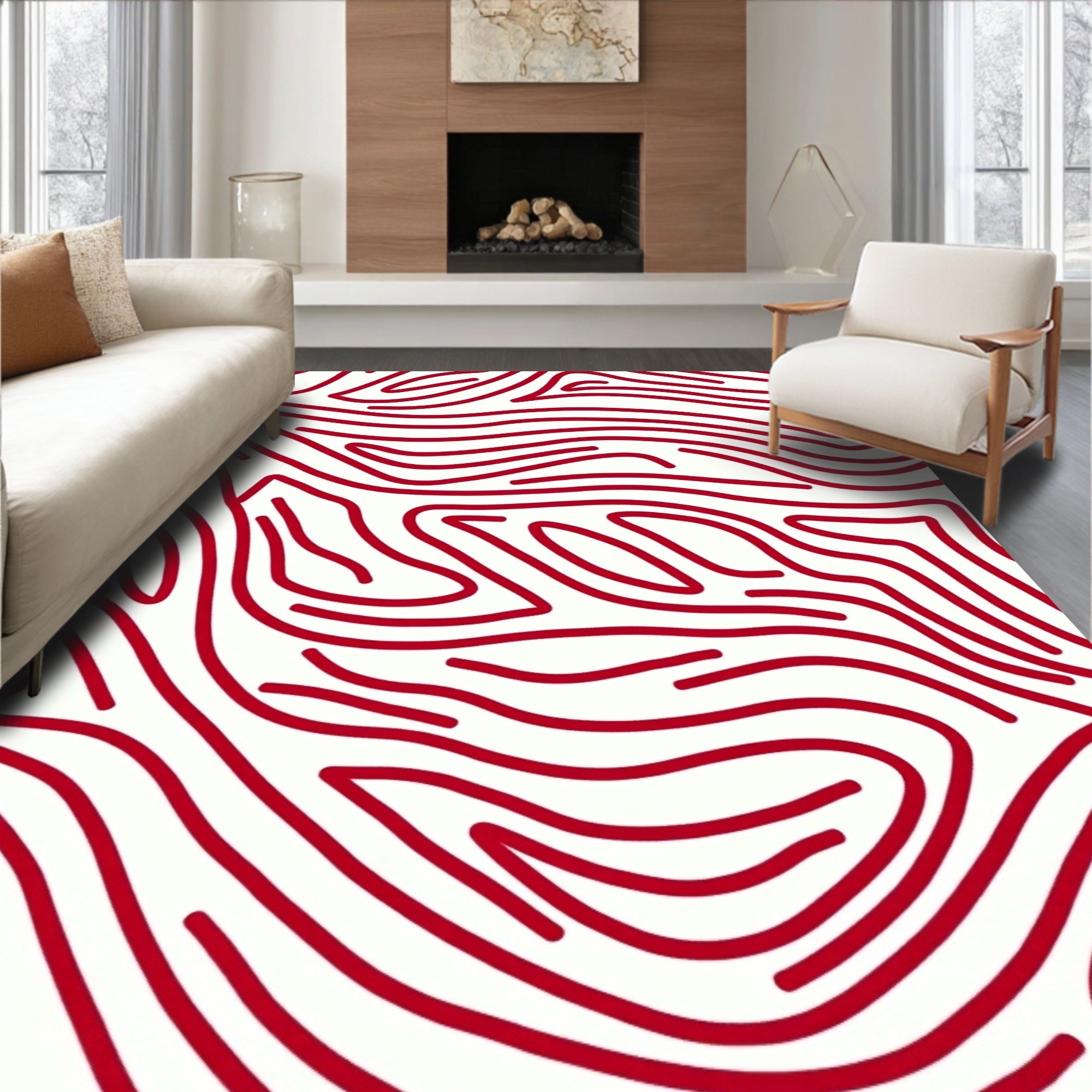 Red Wavy Stripe Pattern Rug