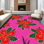 Vibrant Red Holly Poinsettia Garland Rug