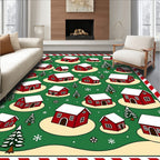 Red Barn Snow Village Trees Rug