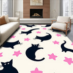 Playful Black Cats With Pink Stars Pattern Rug