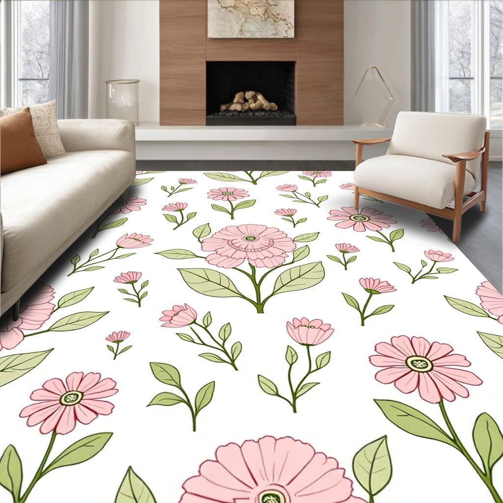 Pink Floral Botanical Pattern Rug