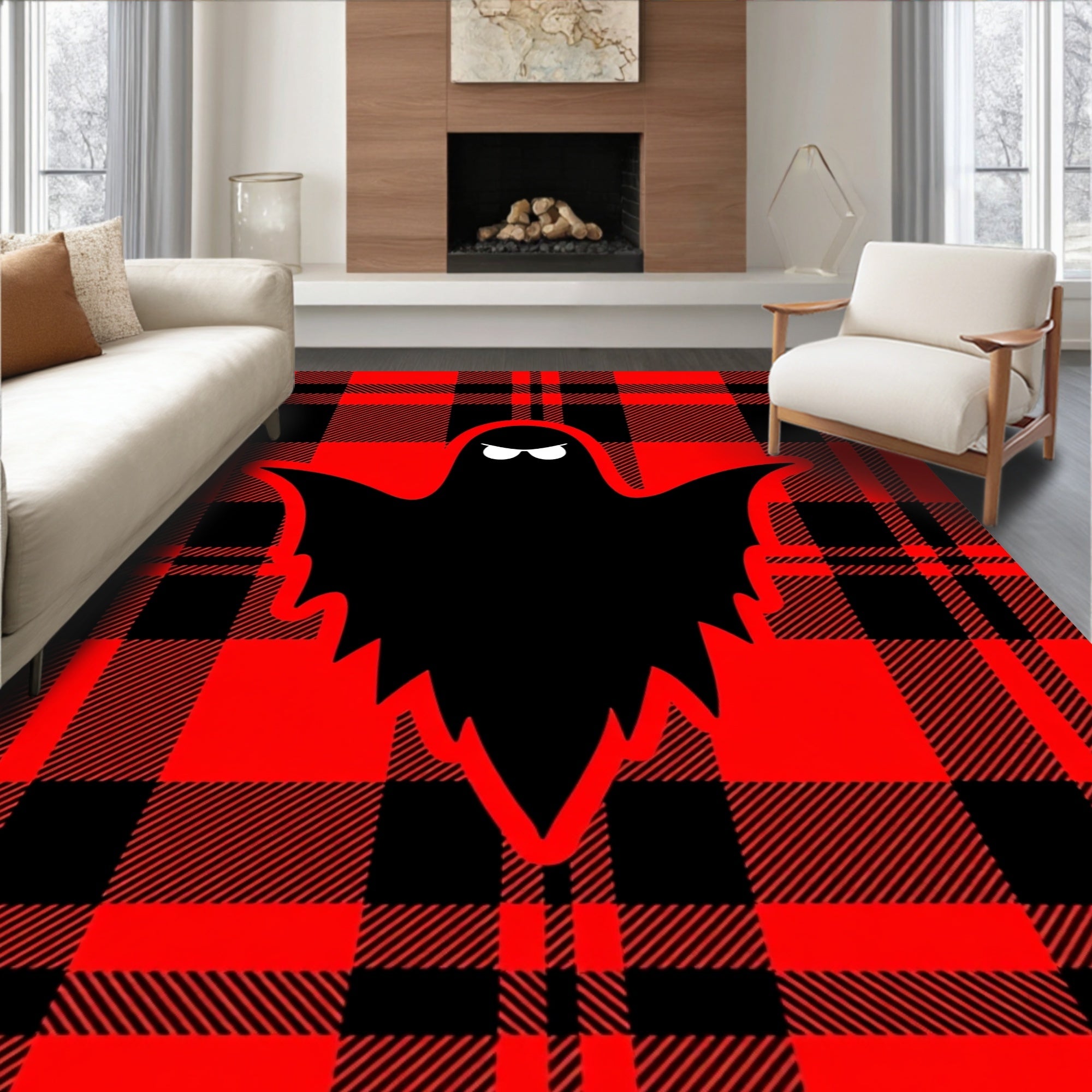 Spooky Ghost Red Plaid Textile Design Rug