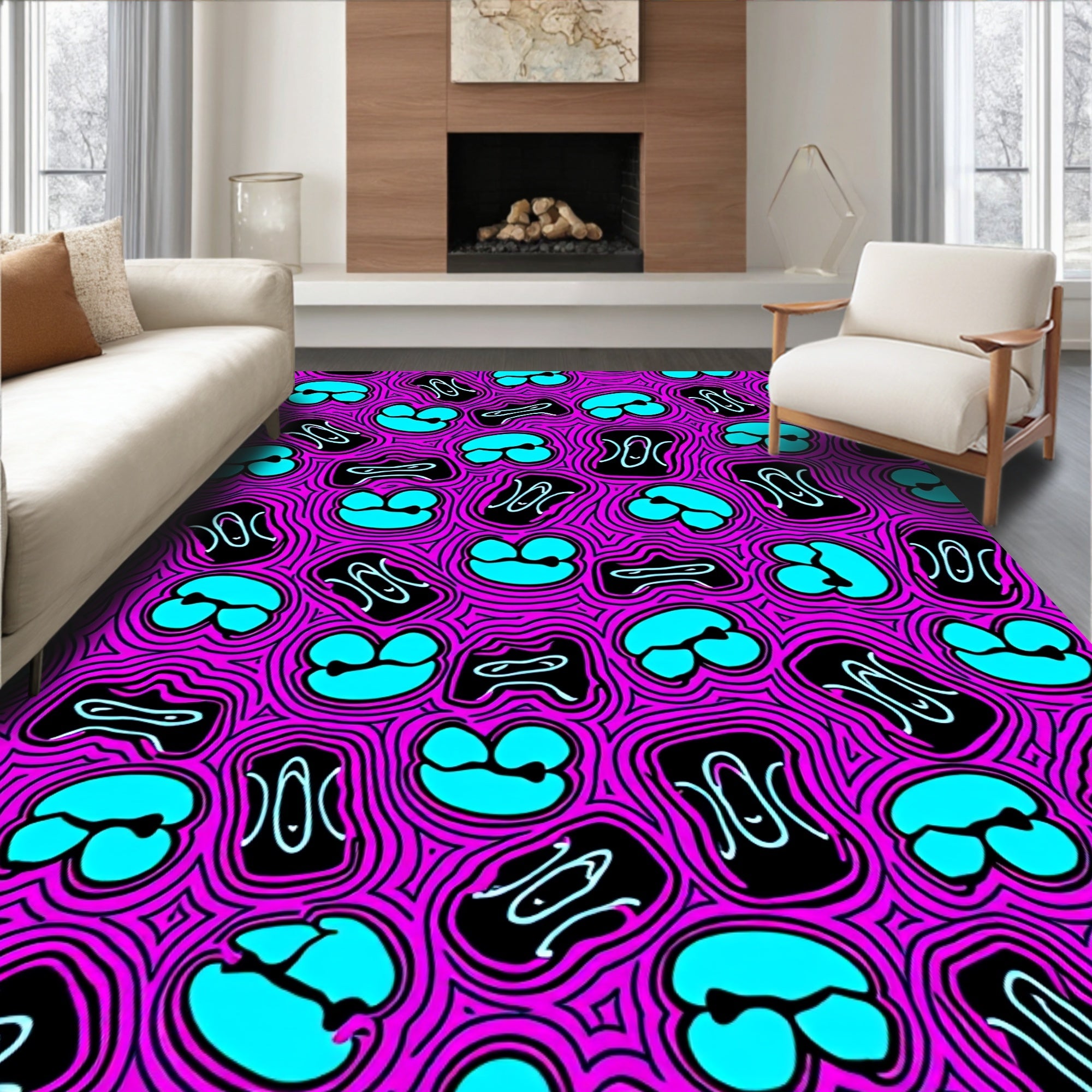 Bold Pink Blue Abstract Pattern Rug