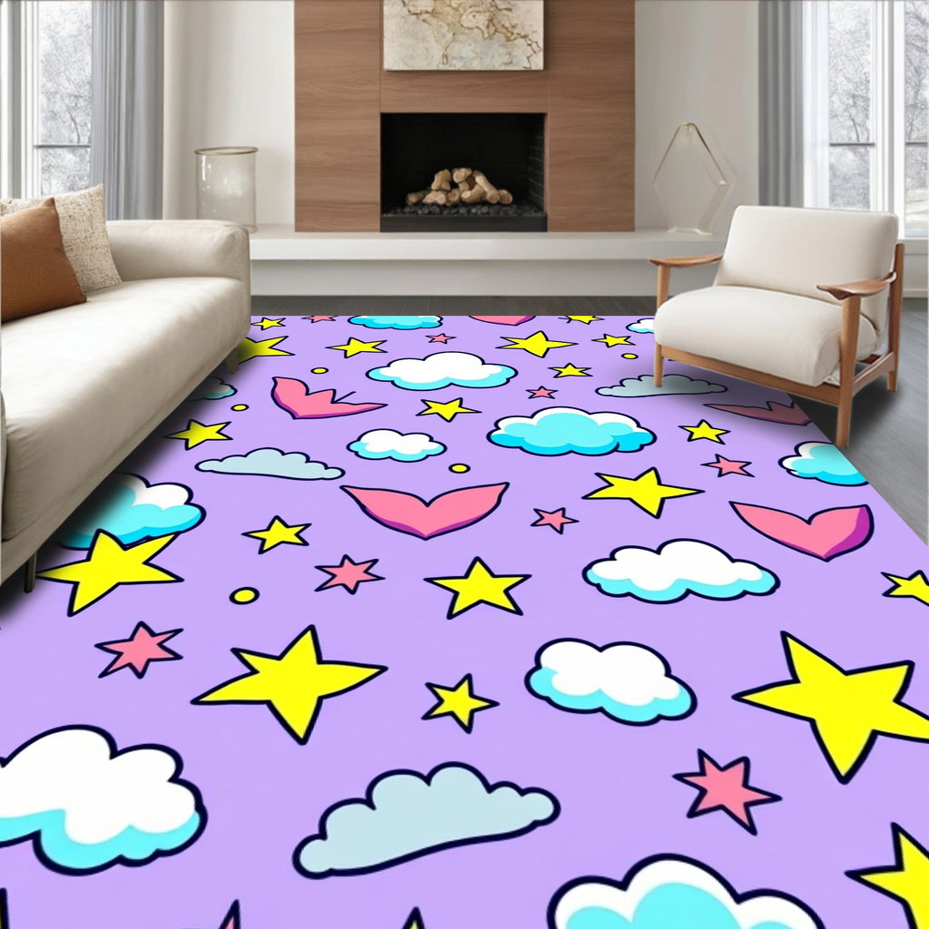 Whimsical Cloud 5-Point Star Pattern Rug