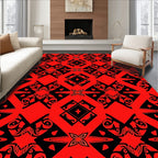 Bold Red Black Abstract Geometric Design Rug