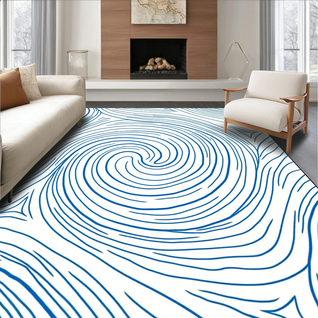 Deep Blue Swirl Lines Rug