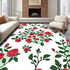 Classic Red Rose Floral Branch Pattern Rug
