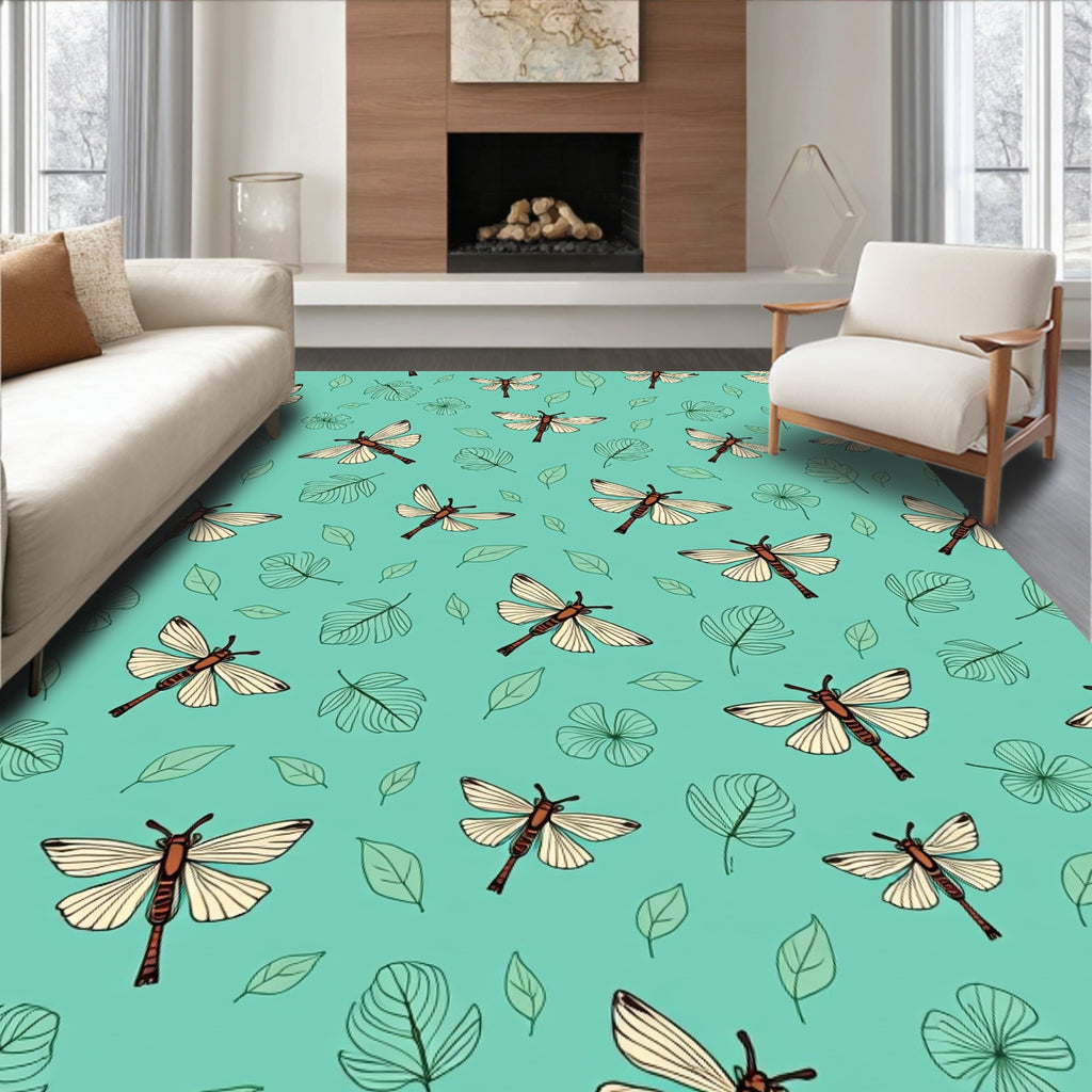 Dragonfly And Leaf Pattern Rug