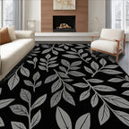 Classic Gray Leaf Pattern Rug