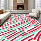 Red Teal Wavy Lines Rug