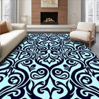 Ornate Scrollwork Dark Blue Light Blue Rug