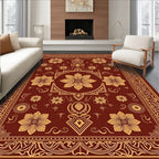 Rich Crimson Gold Floral Pattern Rug