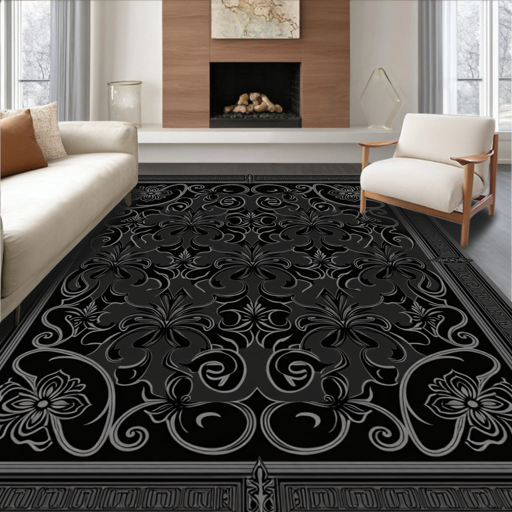 Classic Floral Swirls Gray Pattern Rug