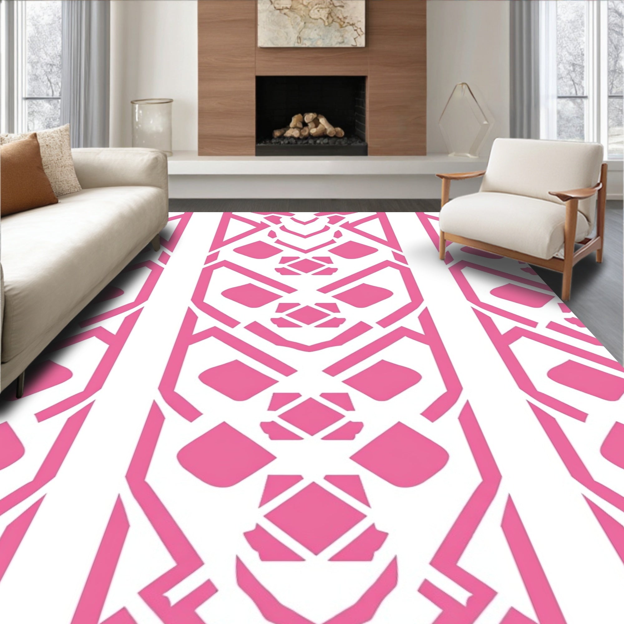 Geometric Pink Diamond Pattern Rug