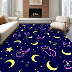 Cute Pink Cat Moon Star Pattern Rug