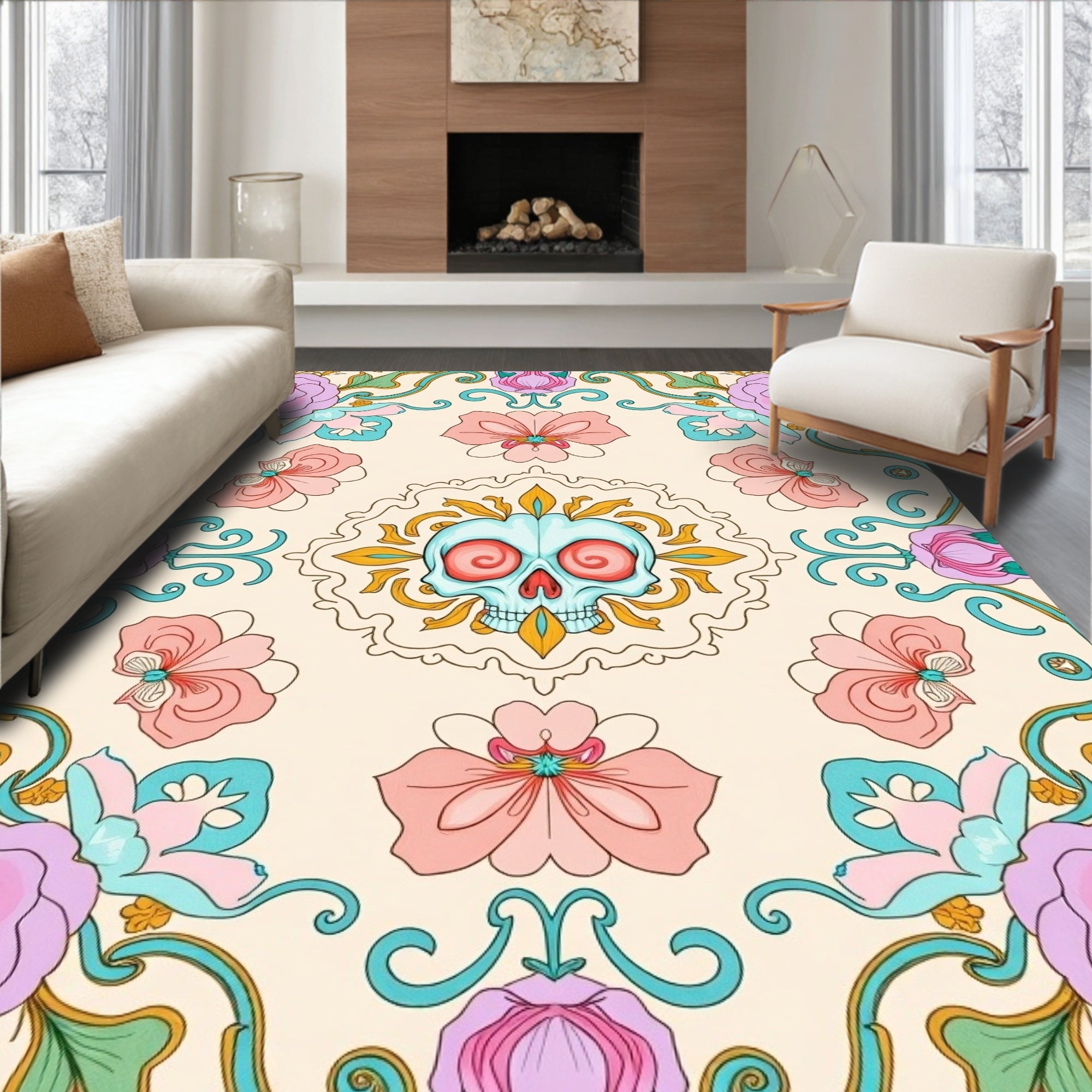 Floral Skull Art Nouveau Rug