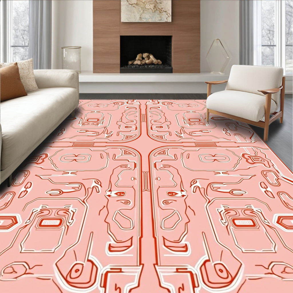 Red Lines Abstract Circuitry Design Rug