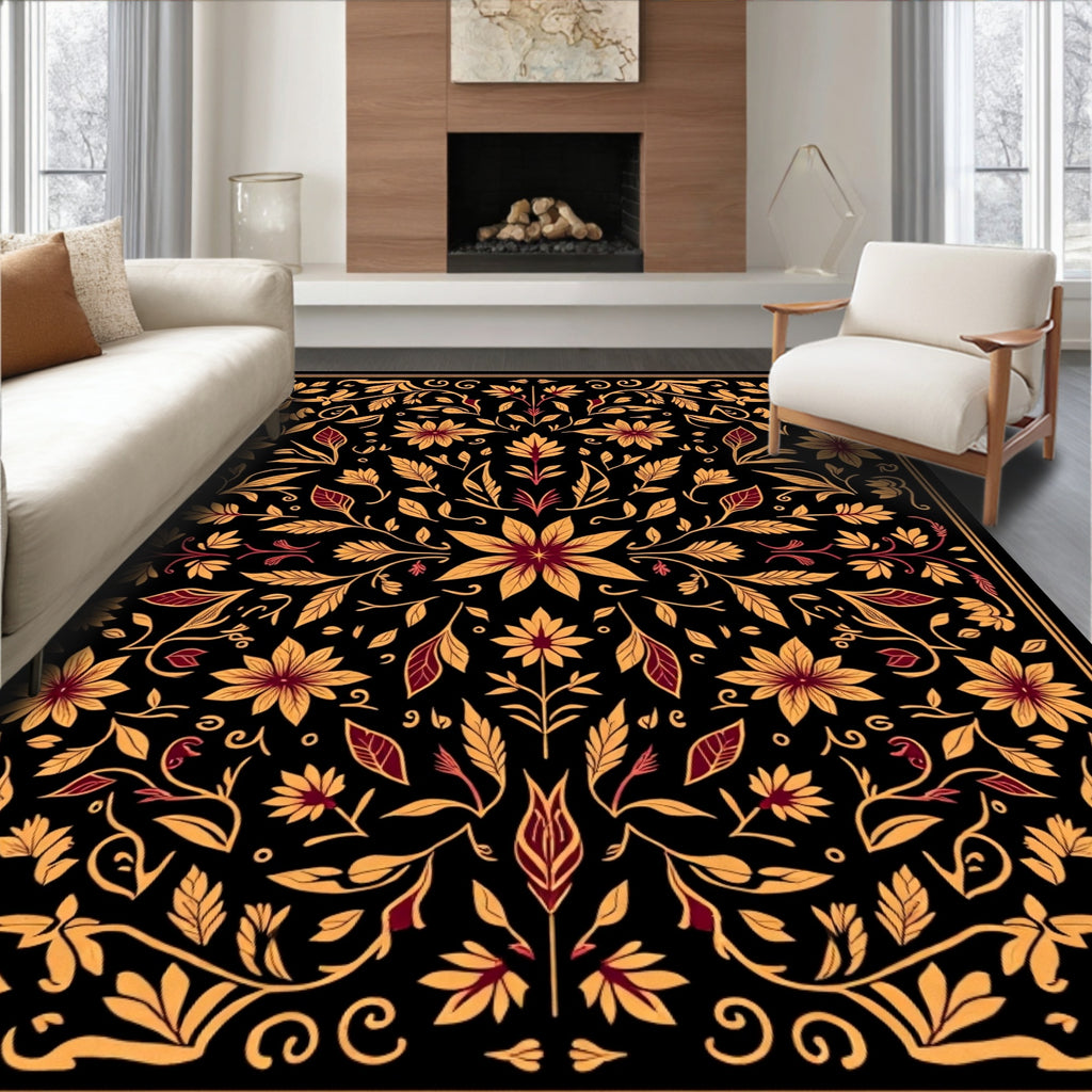 Ornate Floral Vines Traditional Pattern Rug