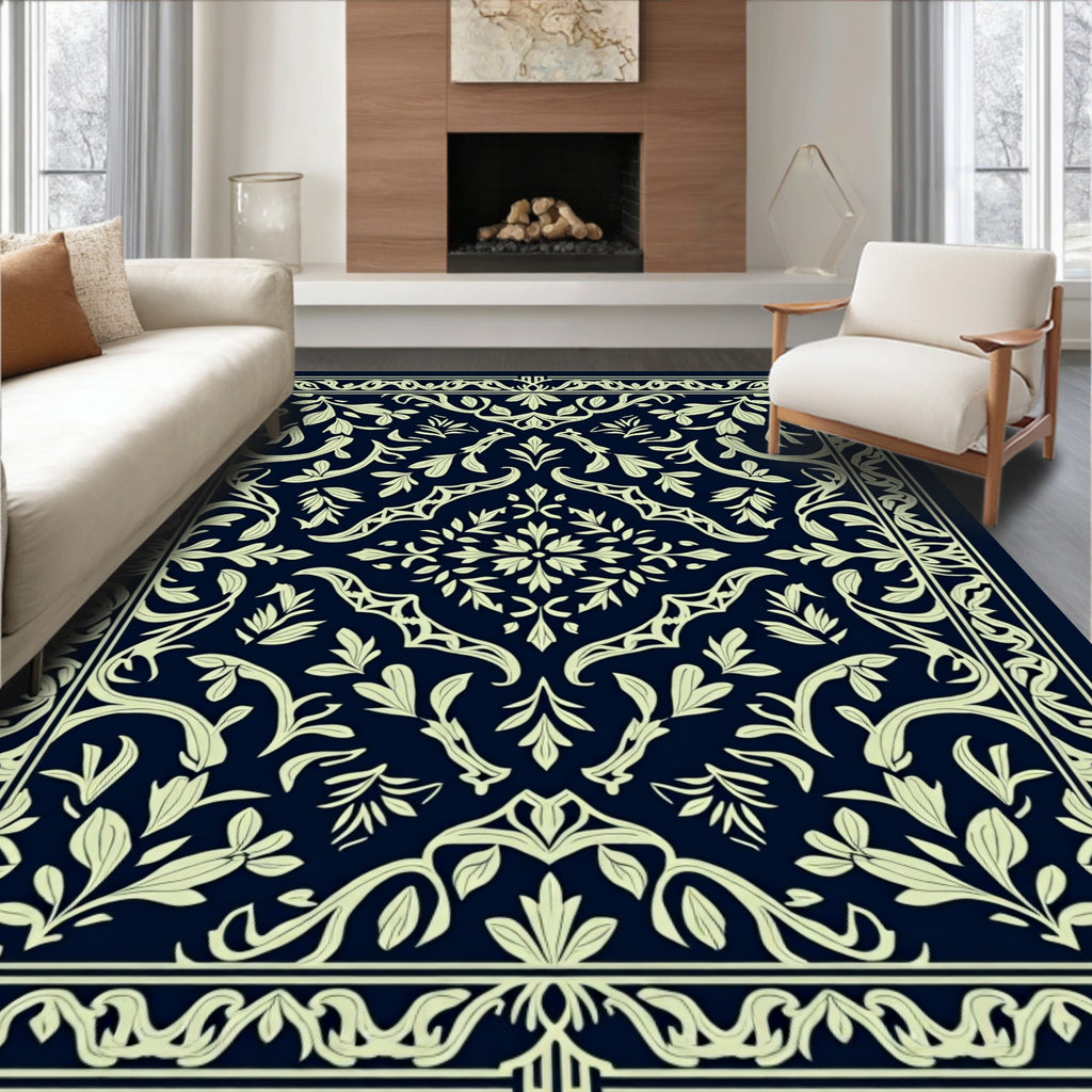 Ornate Floral Damask Pattern Rug