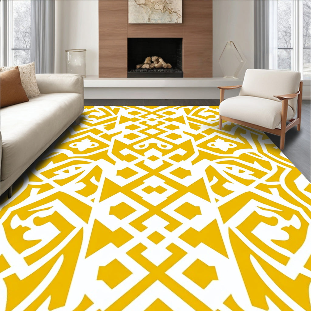 Bold Geometric Yellow Tribal Pattern Rug