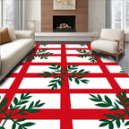 Bold Red Lattice Green Foliage Rug