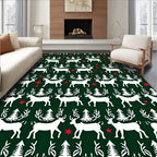White Deer And Evergreen Forest Print Rug
