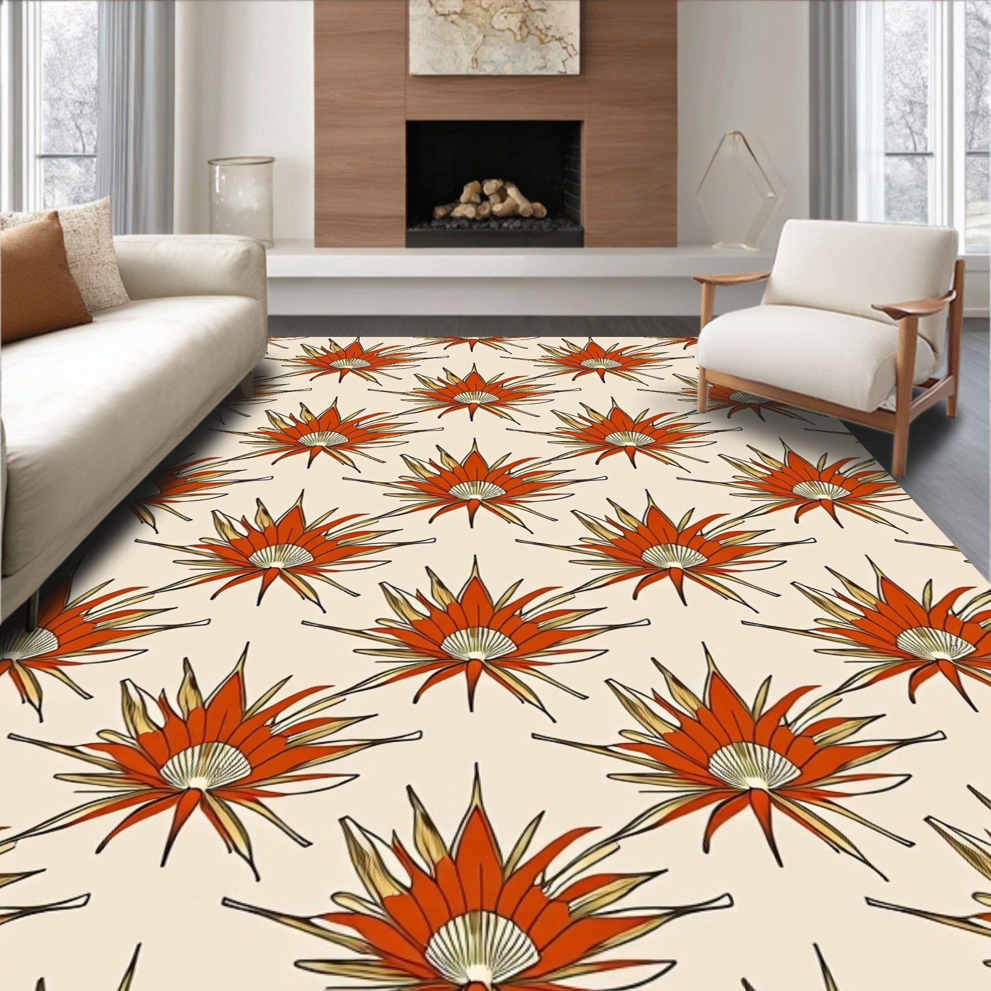 Orange Starburst Patterned Textile Rug