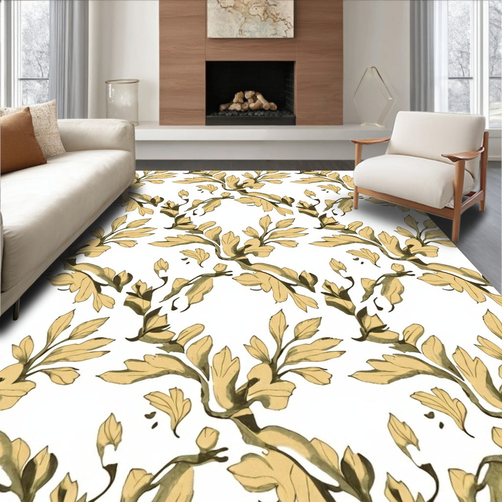 Golden Leaf Branch Pattern Rug