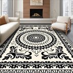 Bold Black White Intricate Pattern Rug