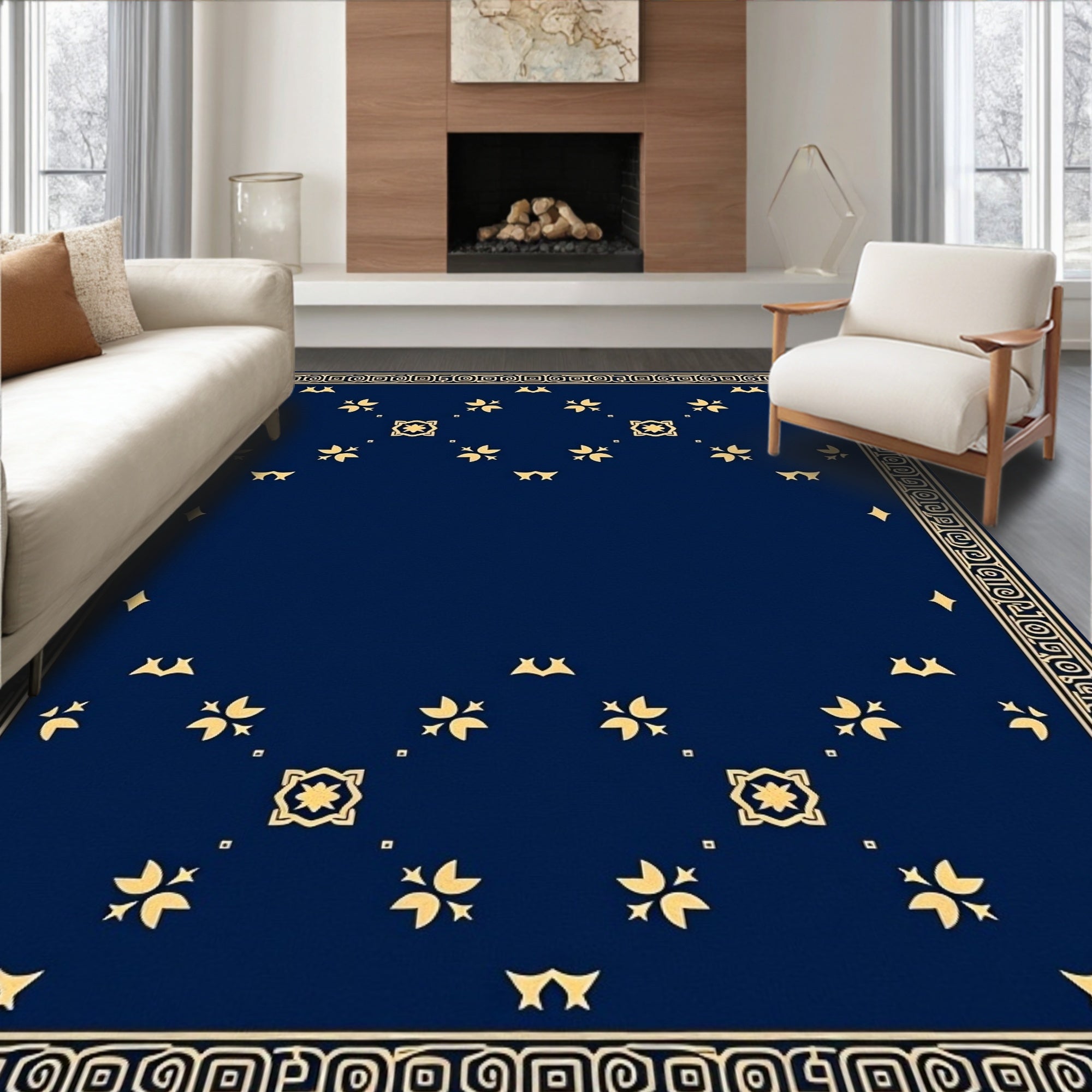 Golden Floral Geometric Medallion Rug