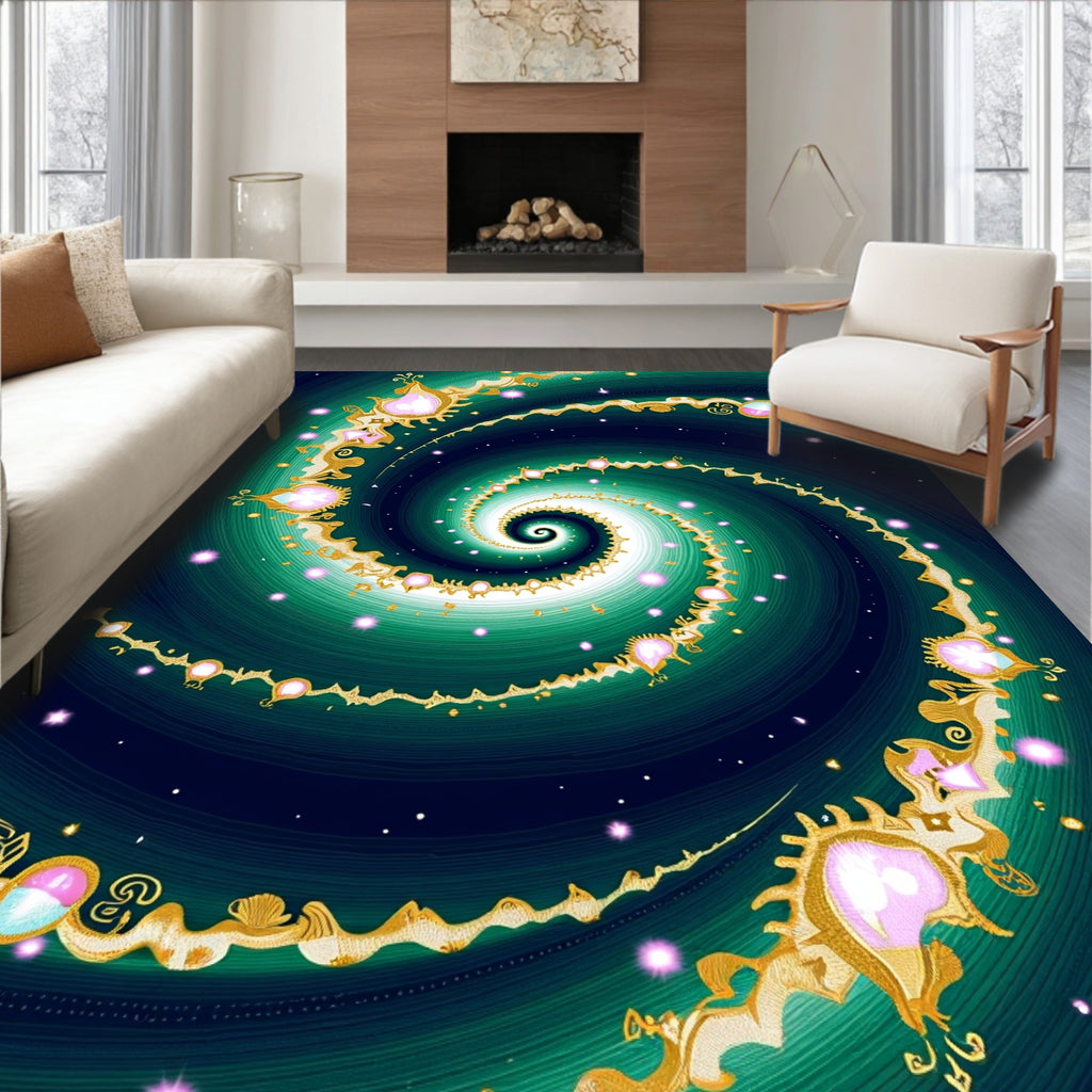 Emerald Galactic Swirl with Gold Accents Rug