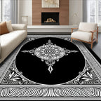 Black and White Ornamental Mandala Rug