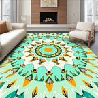 Bright Teal Orange Sunburst Mandala Rug