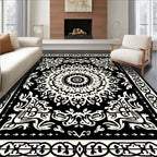 Monochromatic Intricate Mandala Border Design Rug