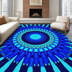 Radiating Blue Geometric Mandala Rug