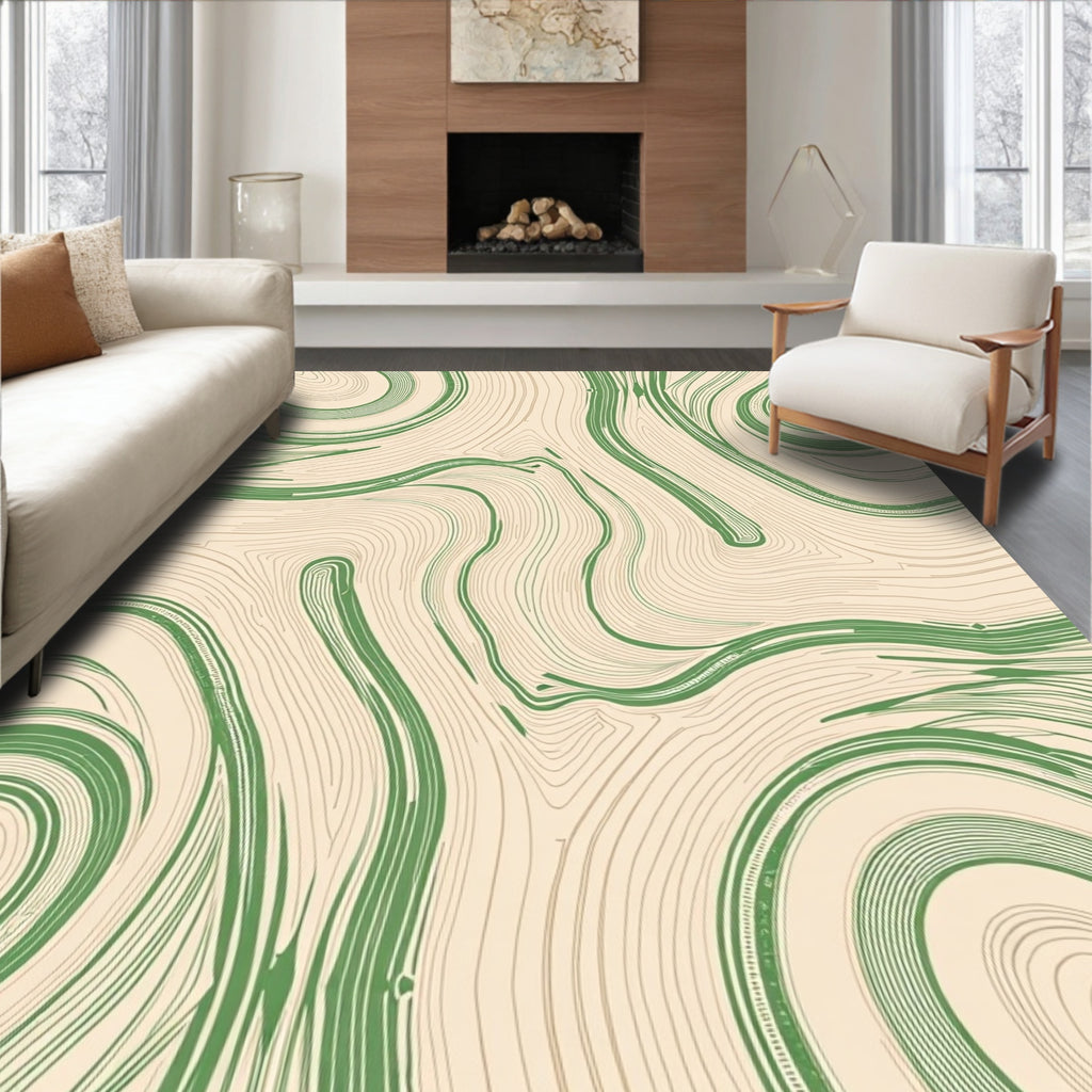 Green Swirl Abstract Pattern Rug