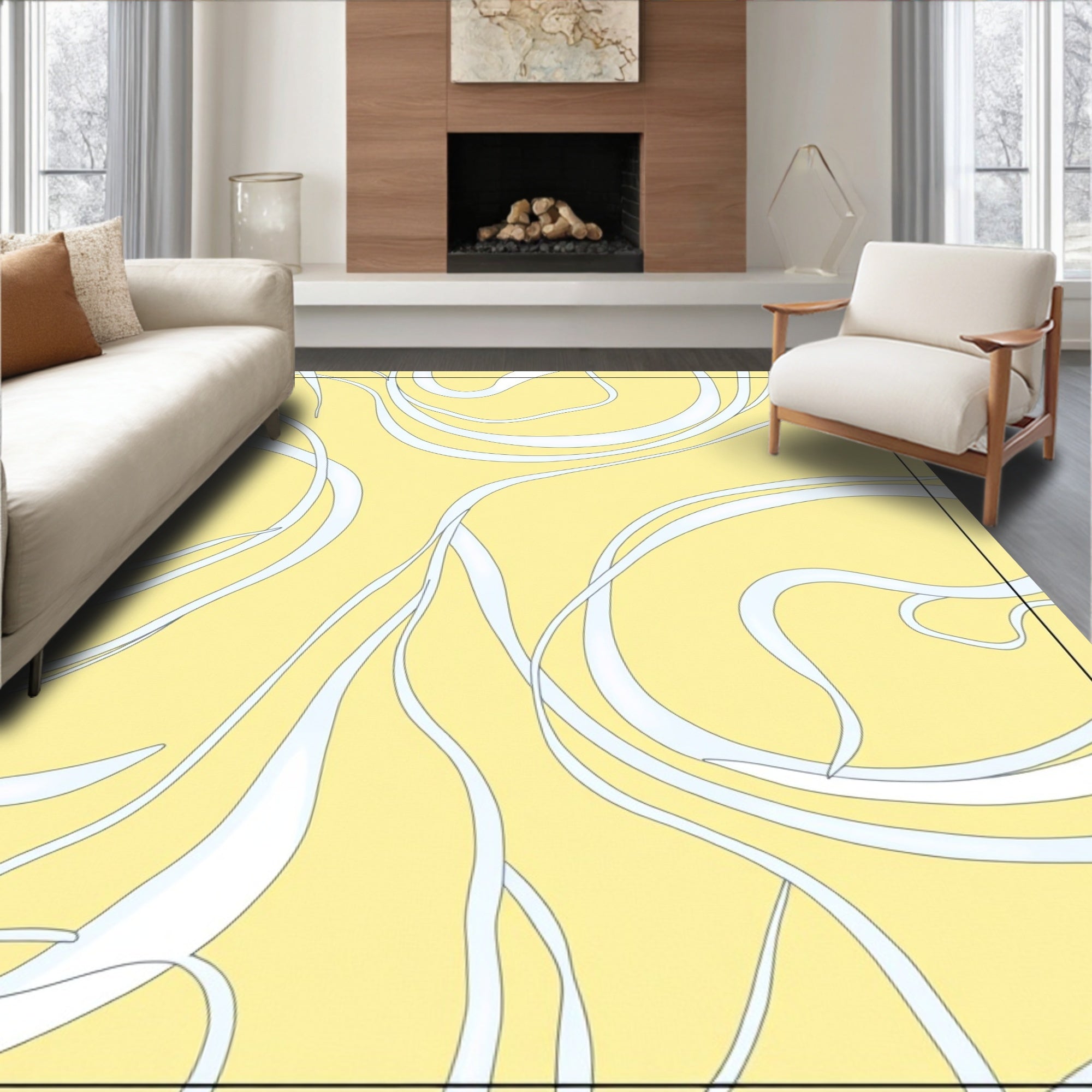 Radiant Swirl Abstract Yellow Pattern Rug