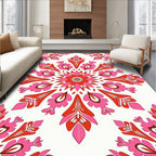 Dynamic Red Pink Floral Medallion Design Rug