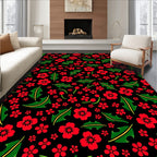 Red Floral Leaf Pattern Rug