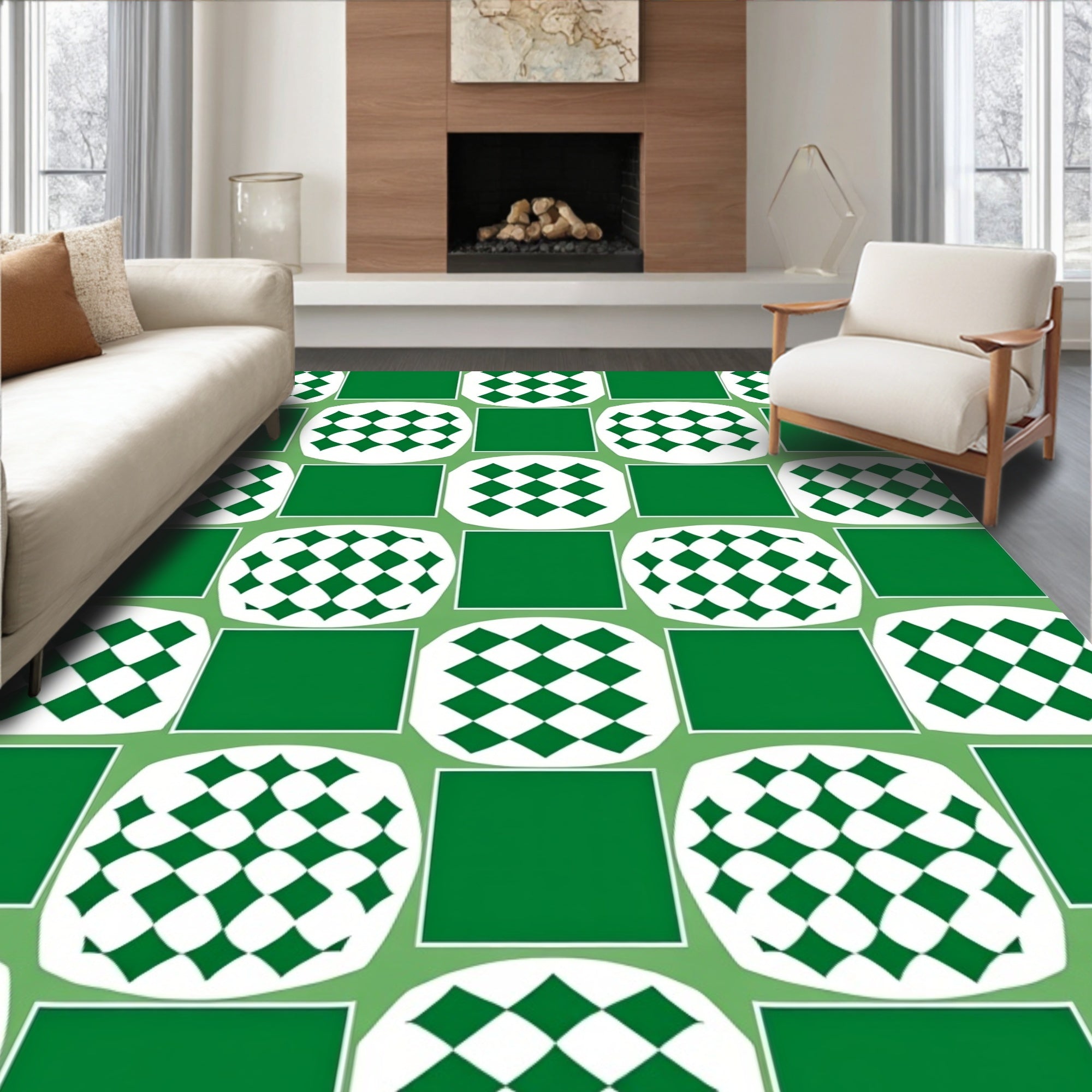 Graphic Diamond Square Mosaic Design Rug