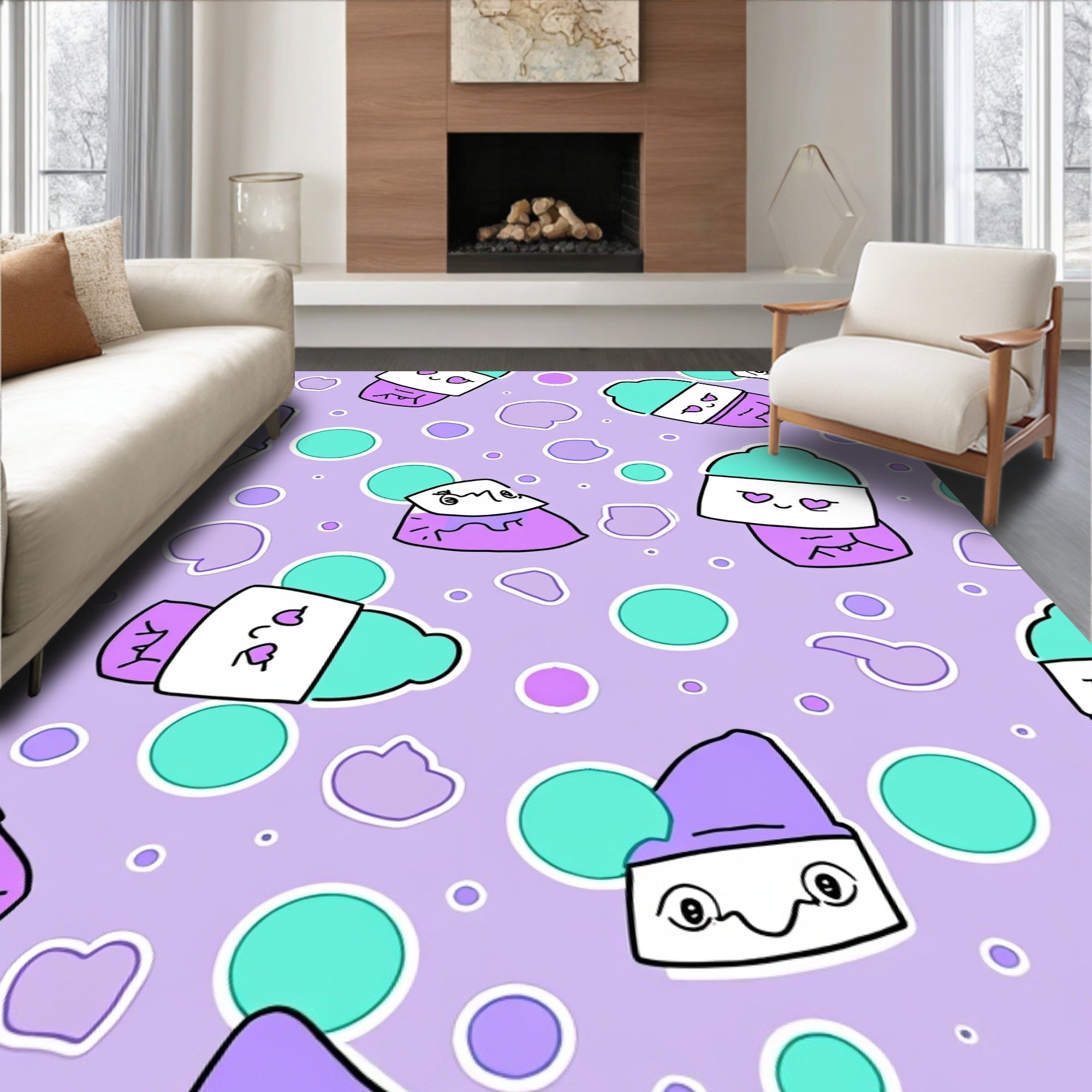 Kawaii Drink Pattern Pastel Accents Rug