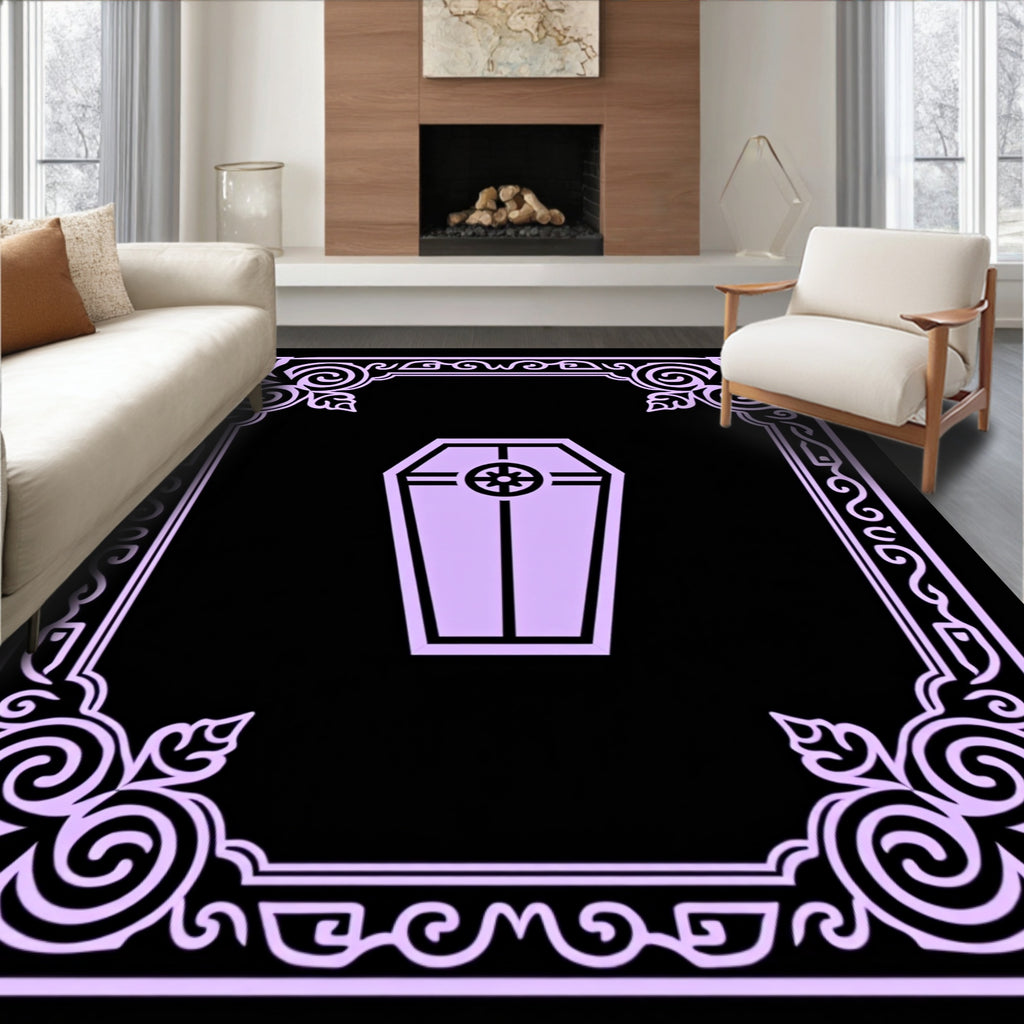 Lilac Coffin Floral Border Rug