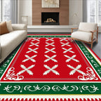 Crimson Bordered Leaf Pattern Rug