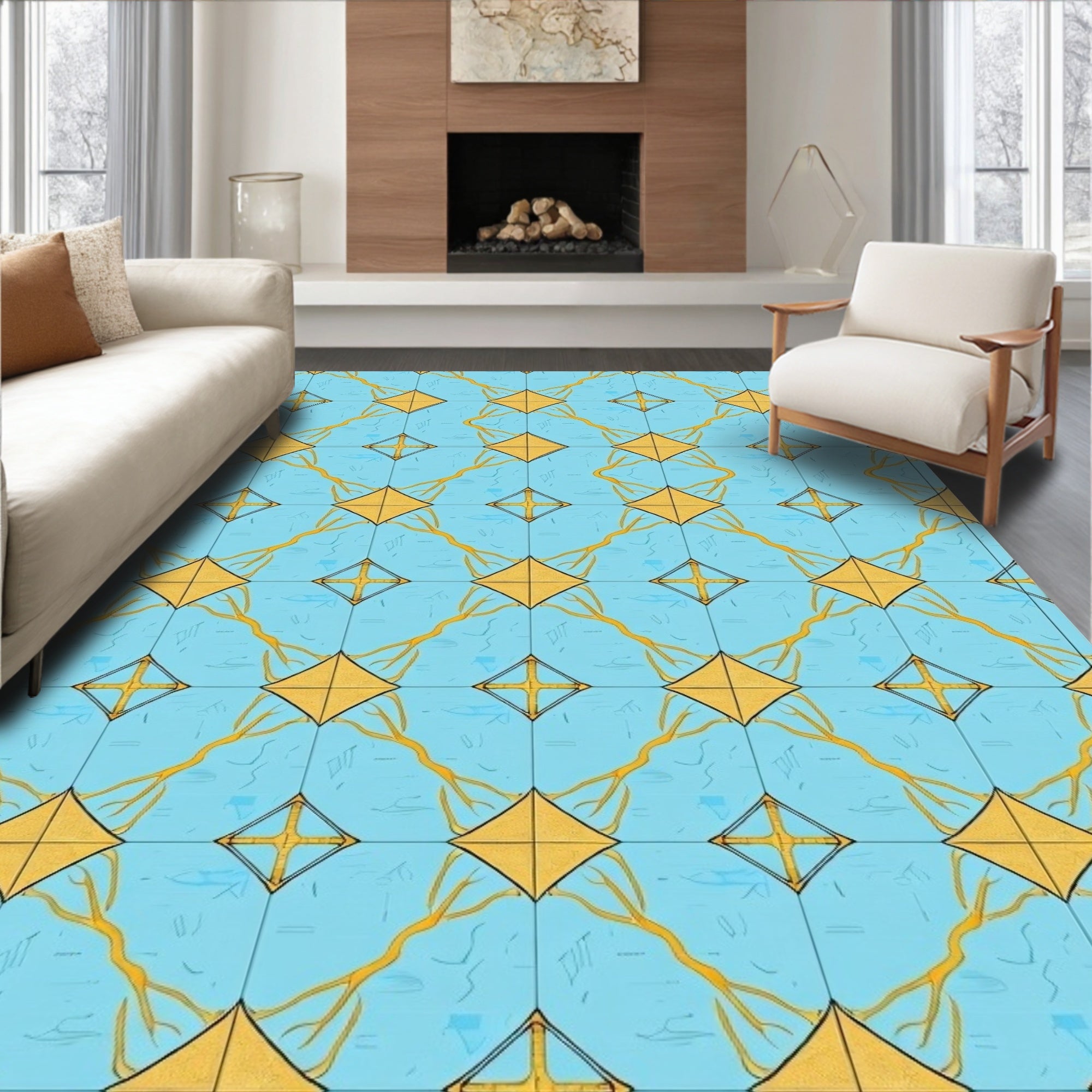 Golden Diamond Geometric Pattern Rug