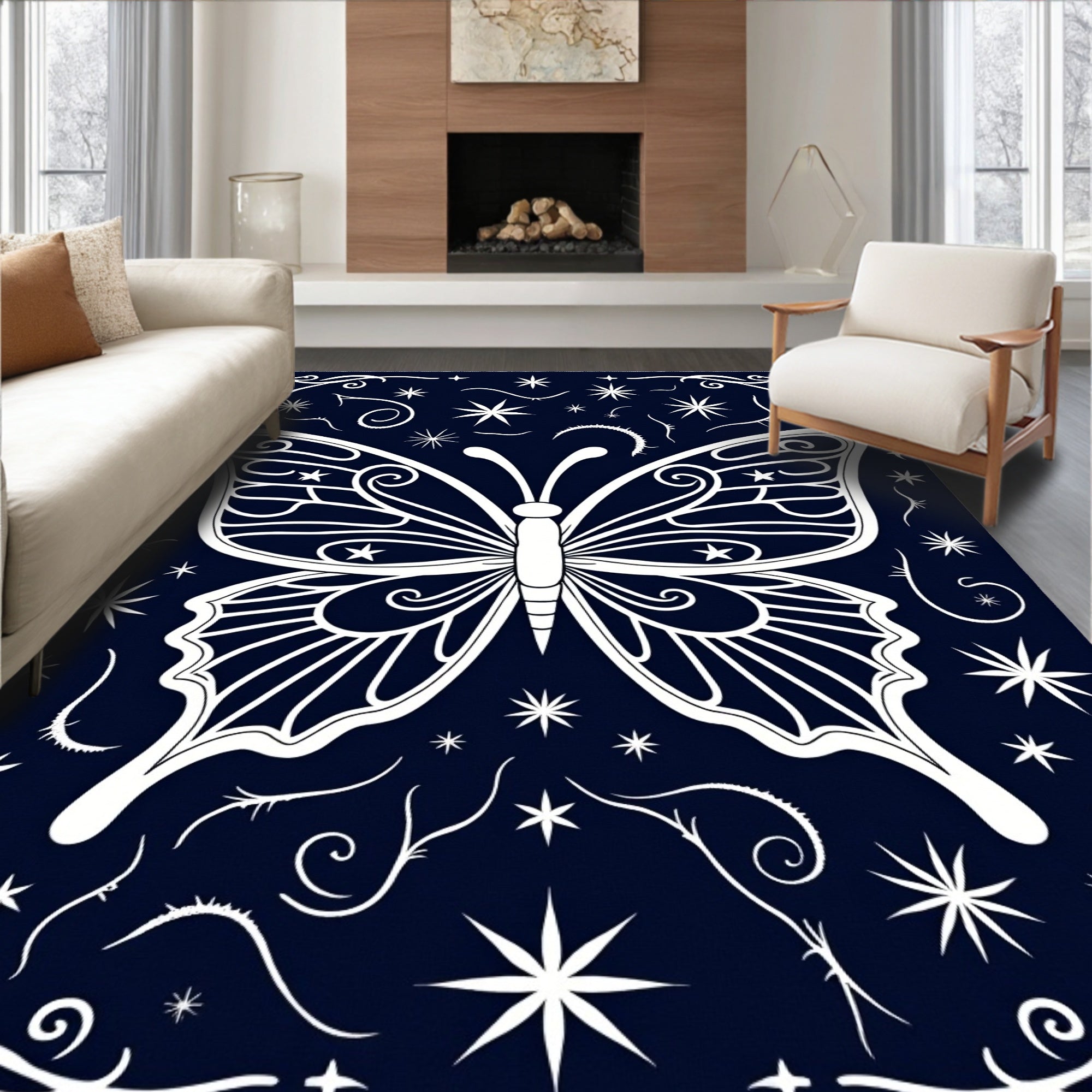 Celestial Butterfly With Star Accents Rug